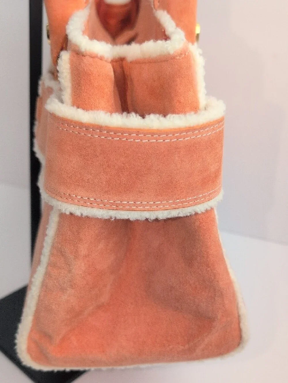 Samantha Thavasa Peach Suede Shearling Trim Handbag